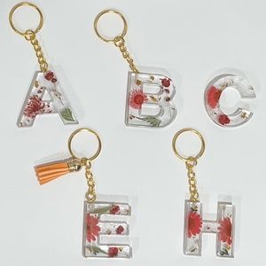 Floral resin letter keychain